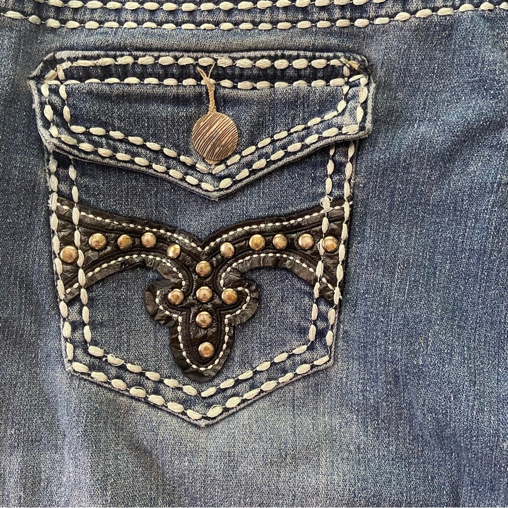 Elite Women's Bootcut Jeans Size 15/16 Medium Wash Flap Pocket Thick Stitch Y2K - Picture 4 of 8